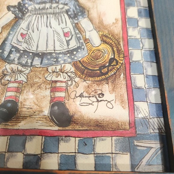 Set of VTG Rustic Signed Raggedy Ann & Raggedy Andy Blue Wooden Framed Prints - Picture 5 of 15